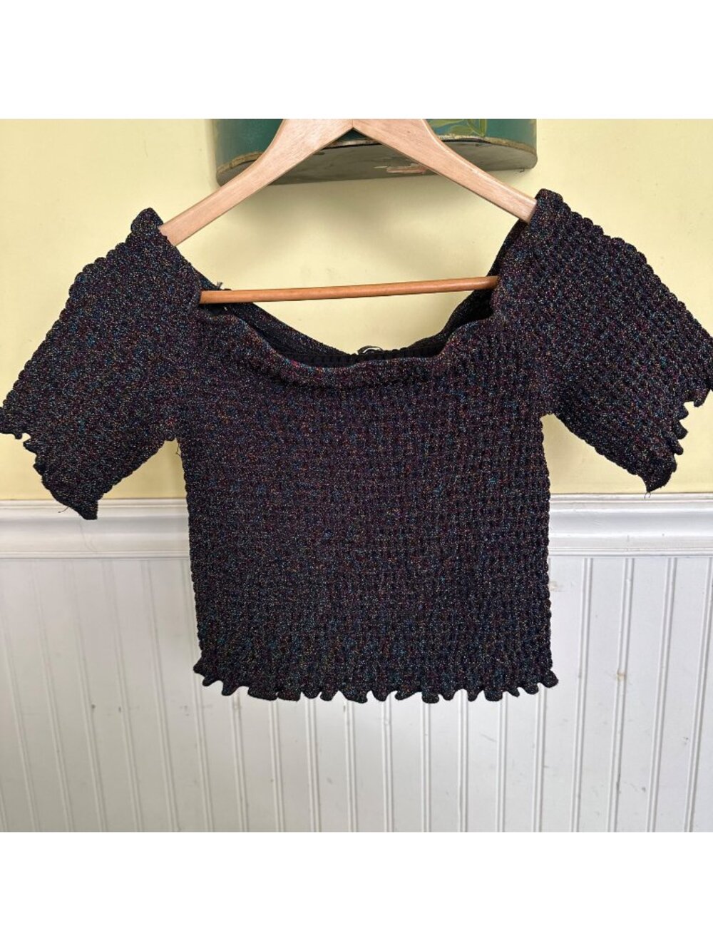 Urban Outfitters Sparkly Off-The-Shoulder Cropped Top L